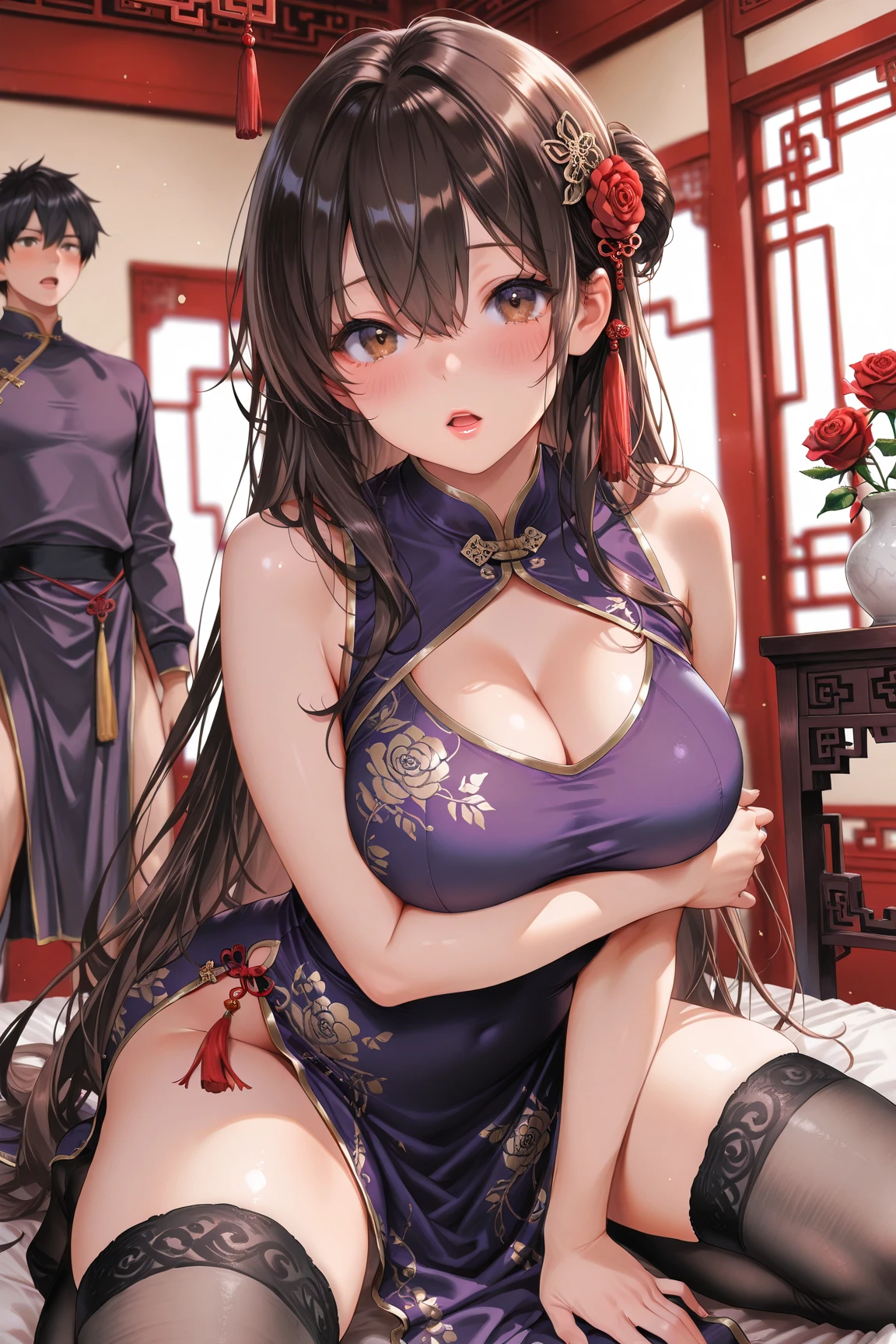 Group of 5 princesses,(5 young women,many young women), (in the bedroom), Various hair styles, harem, Wearing a strapless Thai dress.., at night, detailed face, chestใหญ่, short skirt, mule, Sleeveless , Show your armpits, at night, starry at night, (((2 young women))),chestใหญ่,โชว์chest,The crevice is clear.,((big tits)), (((chestที่มองเห็นได้, โชว์chestของคุณ, เปิดchest,Show your nipples))),(((chest,bare breast:1.37))), I see bulging nipples,(((large areolae:1.4,pink,))),(ชุดแตกแยกShow your nipples:1.4) chestใหญ่,โชว์chestของคุณ,The cracks are clear...,((big tits)),(pubic bone), rift, chestที่มองเห็นได้, โชว์chestของคุณของคุณ, เปิดchest,((bare breast:1.37)), I see bulging nipples.,(((large areolae:1.4,pink,The nipples are clearly visible.....)))