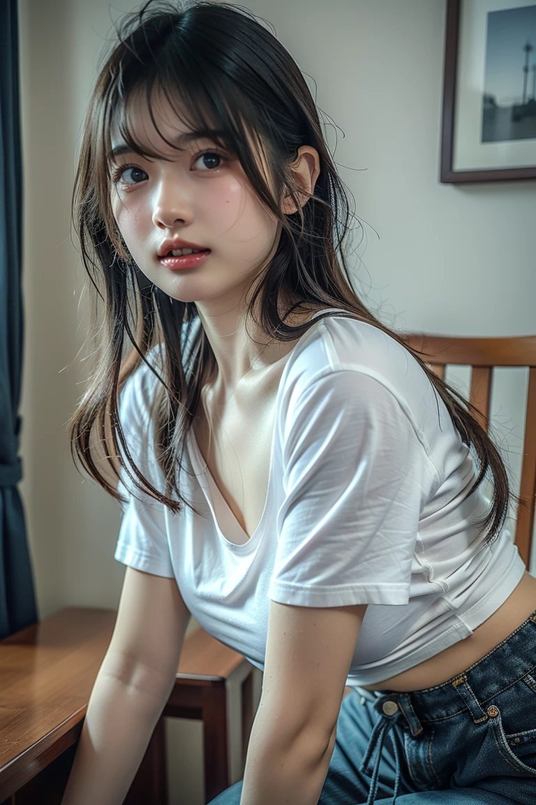 ((Upper Body:1.3)).Blown by the long wind [Blue-black:.3] hair,Looking at the audience, (Tabletop:1.3), (8K, Realistic, RAW Photos, Highest quality: 1.4), Japanese, (1 Girl), Beautiful Face, (Realistic face),{Wavy medium hair|Front hair long bob|short hair with long bangs}{Black hair|Brown hair|Blonde hair}, Beautiful hairstyle, Realistic eyes, Beautiful and beautiful eyes, (Realistic skin), Beautiful Skin, charm, Ultra-high resolution, Surreal, Very detailed, Golden Ratio,Female student peeing in the toilet、shame(Blushing:1.3)