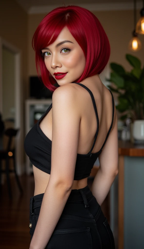 S1r1 as cartoon character, sfw, dressed, black top, turtleneck, smiling, red, short hair, curvy, upper body, intricate, sharp focus, soft lighting, vibrant colors, masterpiece, (frontal), detailed eyes, advertising studio lights, frontal led light ring, smooth shadows, bokeh background, Hyper Realistic Photography, Hyperdetail, UHD, Color Correction, HDR, color grading, hyper realistic (white background), <lora:S1r1:0.7>