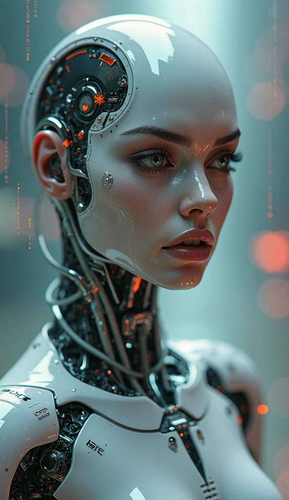 hyperrealistic portrait of a cyberpunk hacker woman, by Guy Denning, by Johannes Itten, by Russ Mills, hacking effects, detailed lines, network, cybernetics, cables, computation, technological, color blocking, circuitry, digital, oil on canvas, insane detail, front view, symmetrical, octane, concept art, abstract, artistic, 8k, cinematic, trending on artstation