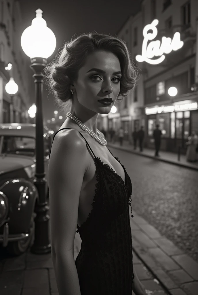 photo of (1valaw1:0.99), closeup portrait, perfect hair, hair upsweep updo, posing, (color photo, dress), polaroid frame, 160mm f/8, 1/10s, ISO 25, ((tintype)), (analog, film, film grain:1.3), ((on a Moscow street, night, gritty)), 80s, ((detailed eyes)), (seductive pose), epicPhoto, ivana alawi