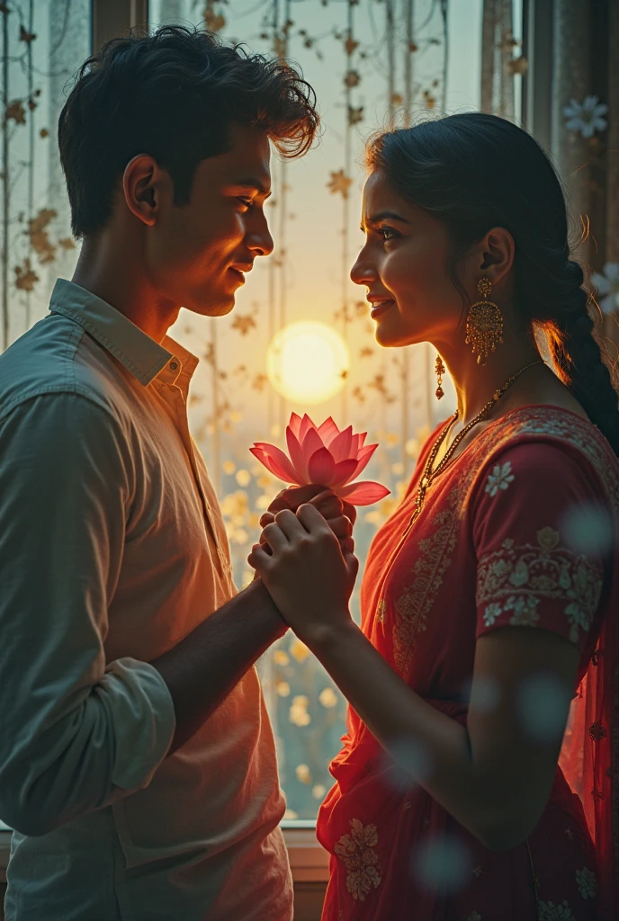 Indian man proposing a beautiful indian girl with red rose