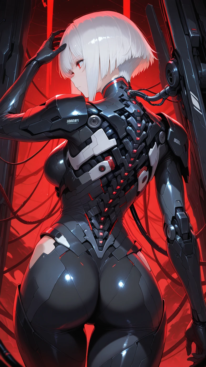 1 mechanical girl, batle alita angel | | |, ((super realistic details)), portrait, global illumination, shadows, octane rendering, 8k, super sharp, metal, complex, ornamental detailed, cool colors, egyptian details, highly complex details, realistic light, CGsociety trends, bright eyes, facing camera, Neon details, mechanical limbs, blood vessels attached to tubes, mechanical vertebrae attached to the back, mechanical cervical vertebrae attached to the neck, Full body, purple wires and cables attached to the head, (heel socks), (red blood), (golden yellow armor, silver white), (transparent bone), provocative sexy posture, bikini white, red