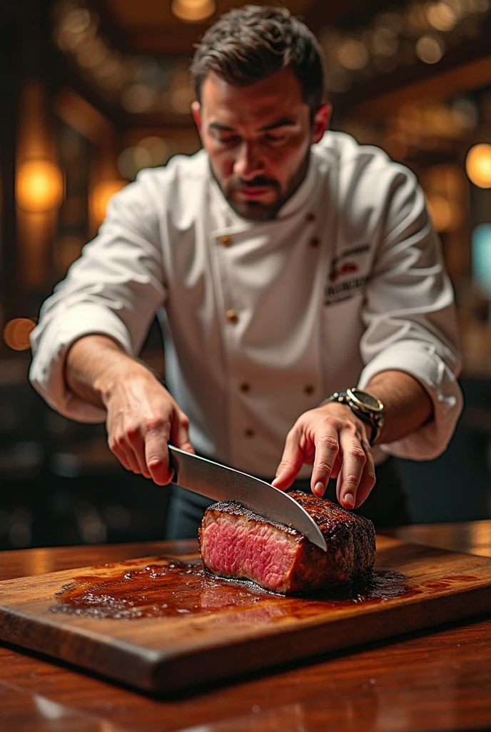 someone is preparing a steak on a cutting board with lemons and spices, ground red meat, gourmet cooking, eating meat, red meat shreds, meat, filleting technique, closeup of a butcher working, commercial product photography, food particles, commercial shot, beef, cooking show, cooking, fine dining, juicy meat, professional product photo, chef table, butcher