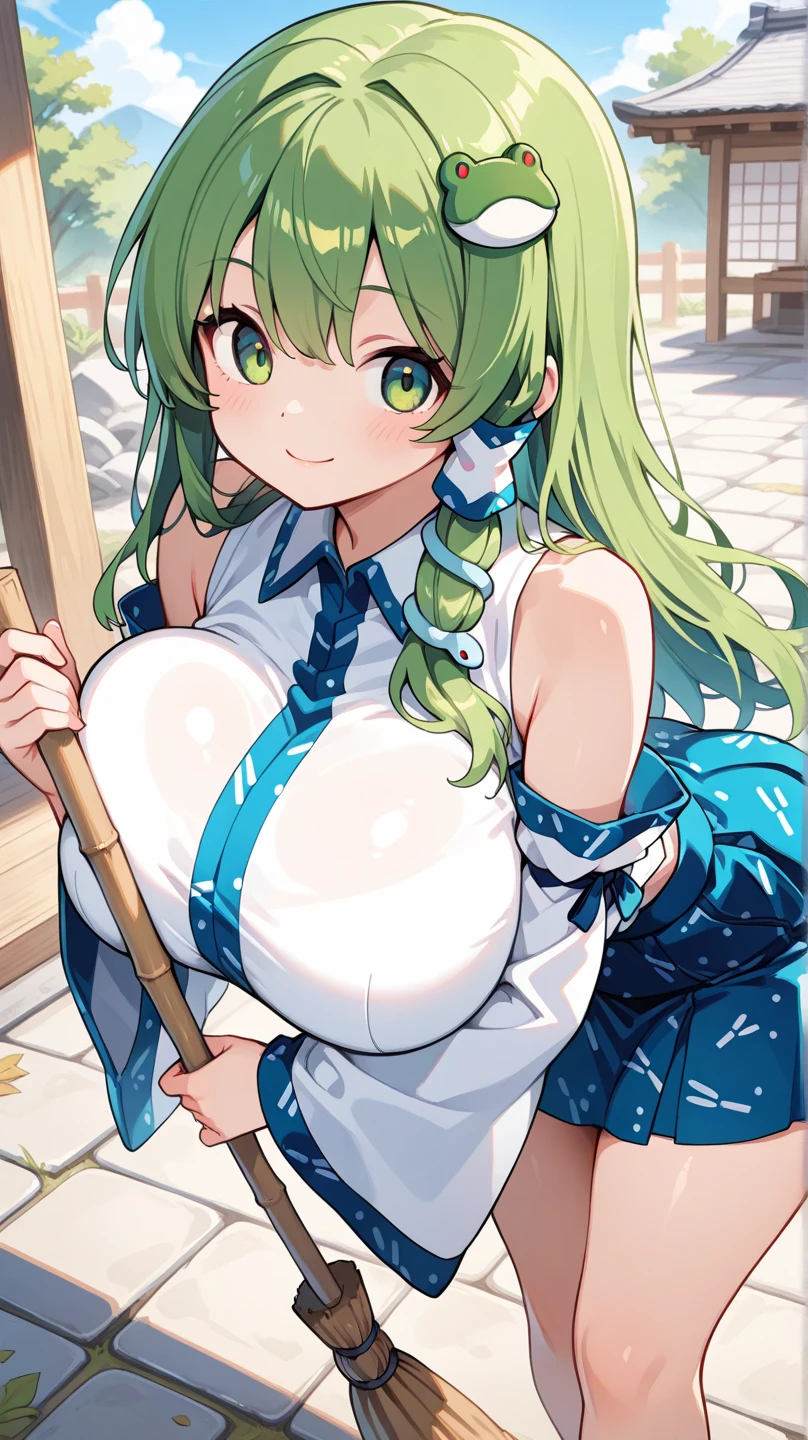 ((Cute girl in random color cheongsam)), Short sleeve, ((Highest quality, masterpiece, Ultra high definition, High resolution)), Anime Girls, ((Ultra-detailed illustrations:1.2)), Just One, bangs, Hair between the eyes, Green Hair, Beautiful Hair, Random color eyes, Shining Eyes, Eye highlights, ((Fine grain:1.2)), ((超Huge胸:1.3)), ((Shaking breasts:1.3)), Motion Blur, ((Add a blur effect to the chest:1.3)), Huge , Soft Breasts, Cleavage, Show off your breasts, ((Erect nipples)), Shiny thighs, Big smile, Blushing, Mouth open, In a Chinese restaurant, Cowboy Shot, There is nothing above the head