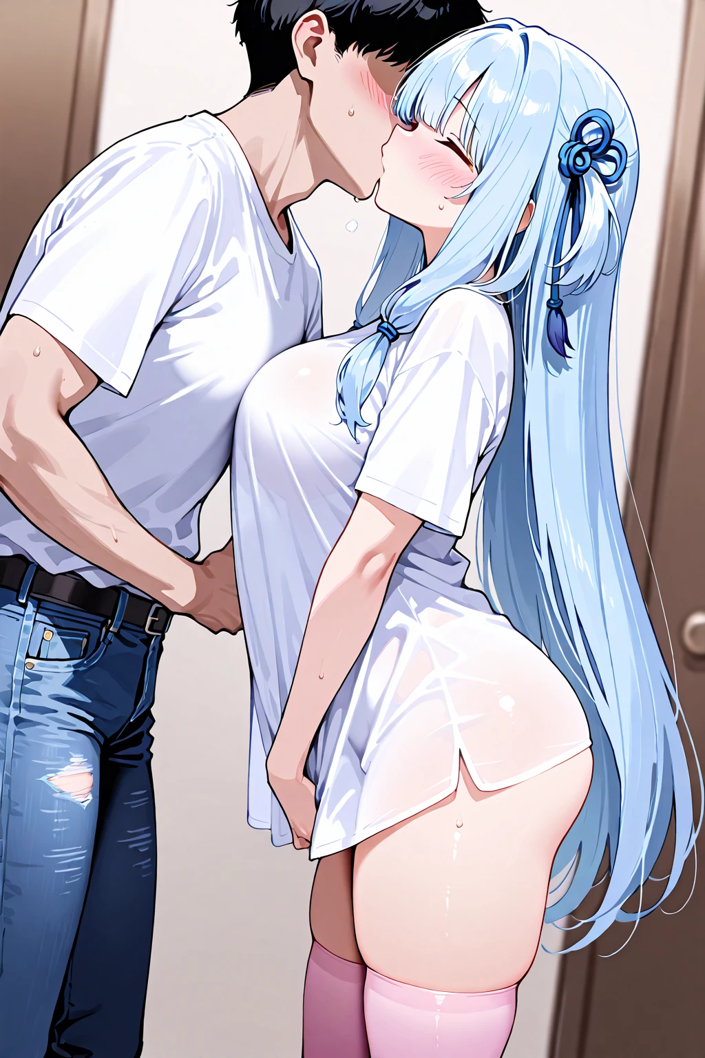 High school girl having sex with a man、Big Breasts、ponytail、Gray Hair、Big Butt、naked、