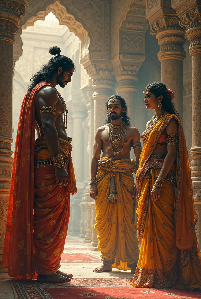Lord Ram,Lord Laxman and Goddess Sita leaving ayodhya and a group of people is following them.
3D and realistic image. Indian Mythology