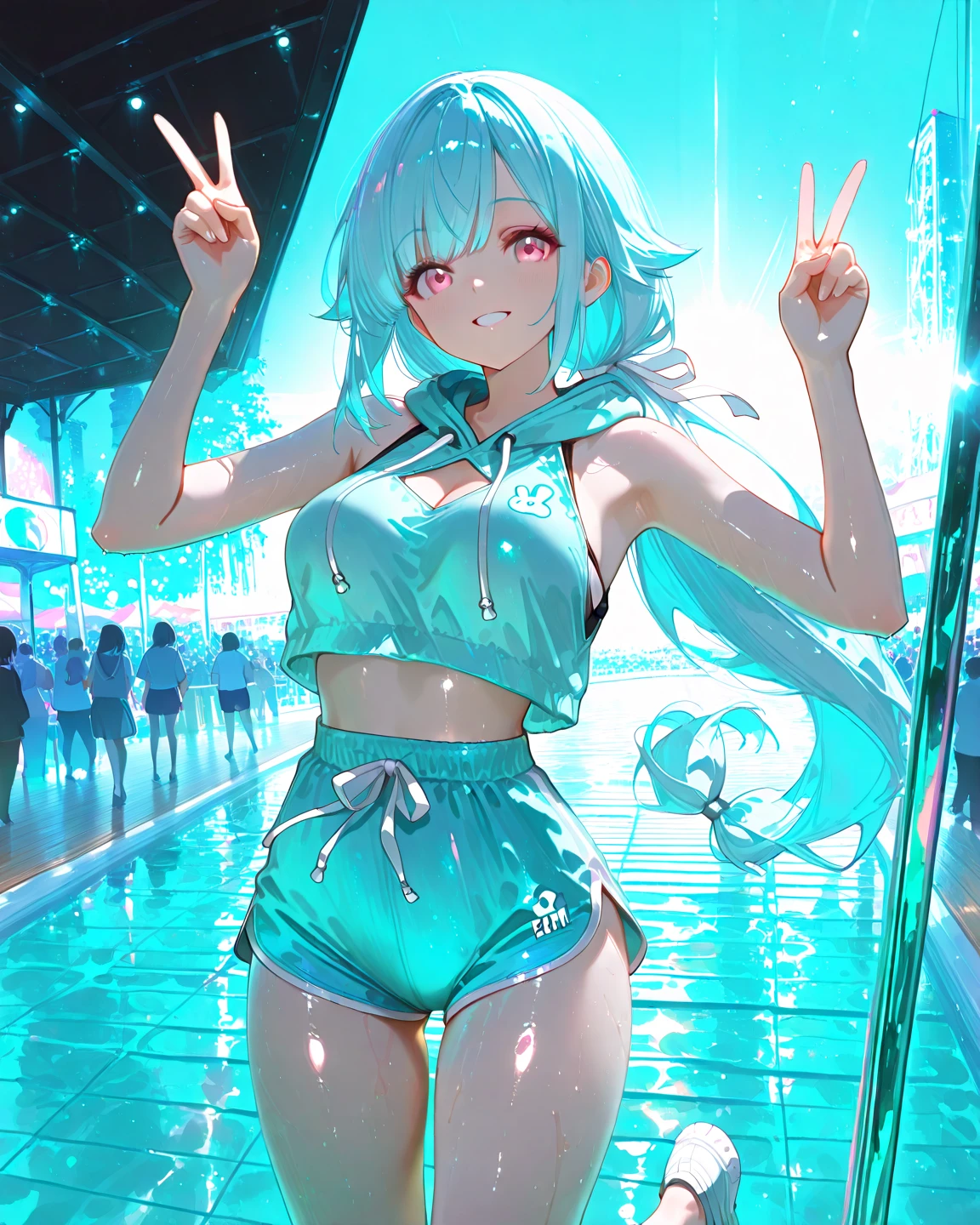 Highest quality、Complete limbs、Full Finger、Slender beauty、Straight Hair、Very short hair、White Knee High、White school swimsuit、Small eyes、Expressions of distress、Lean back、Wriggle your body