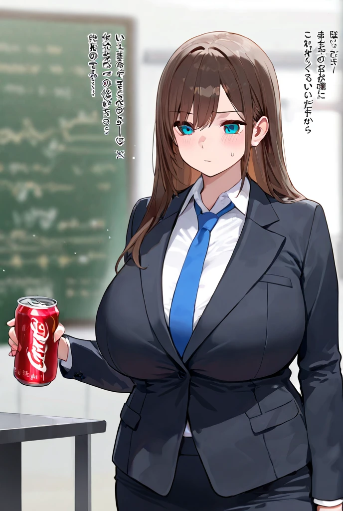 ((beautiful anime girl with a beautiful mature face with a perfect figure, large breasts and hips, she is dressed in office clothes, she holds a soda can near her mouth and drinks, the drink spills onto your clothes and they become wet)), ((in detail down to the smallest detail, ultra graphics 8k in anime style, beautiful contrasting lighting, Best quality))