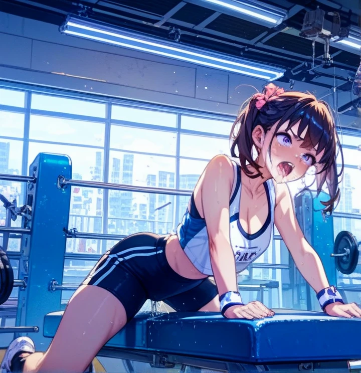 vaginale,???、Lie、????、????、?????????、????? insertion、?????、Covered in sex fluids、Half ?????、???????、Many men、masterpiece、best quality、ultra-detail 、At the gym、exercise、Fitness、spats、training、Girl、Girl、Short、Younger、Lower school year、Baby Face、Both eyes open、flat chest、Glaring、Dynamic Angle、Sweat、sports、Equipment
