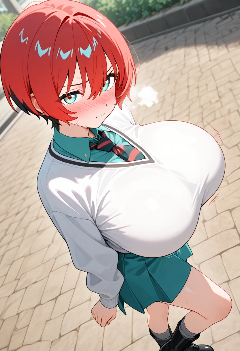 Erotic Anime Illustration、Highest image quality、A voluptuous female high school girl shows off her vagina and shows off her vagina.、sailor suit、perfect proportions、Tanuki girl、Overwhelmingly big breasts beyond the norm、thick legs with fat、big areola、Beautiful shining eyes、cowboy shot、smile、get into heat、spread legs、shaved pussy、exposing nipples