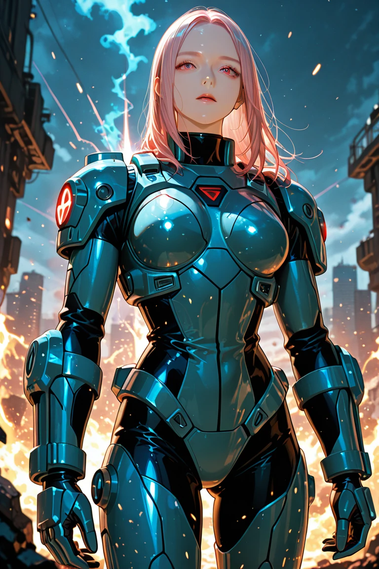 ((Best quality)), ((masterpiece)), (detailed: 1.4), (((back))), ((Perfect ass)), A cyberpunk warrior 35-year-old muscular woman almost naked in the Simon Bisley style for the cover of Heavy Metal magazine, bare thighs, tiny thong, garter belt, (((super short orange hair))), clean face, Minimum clothing, light blue carbon fiber cyberpunk clothing with small details in dark blue and white,  (((blue clothing))), (((short-cut))), (((mature woman))), (((full body)), (((tiny red thong ))), mechasuit