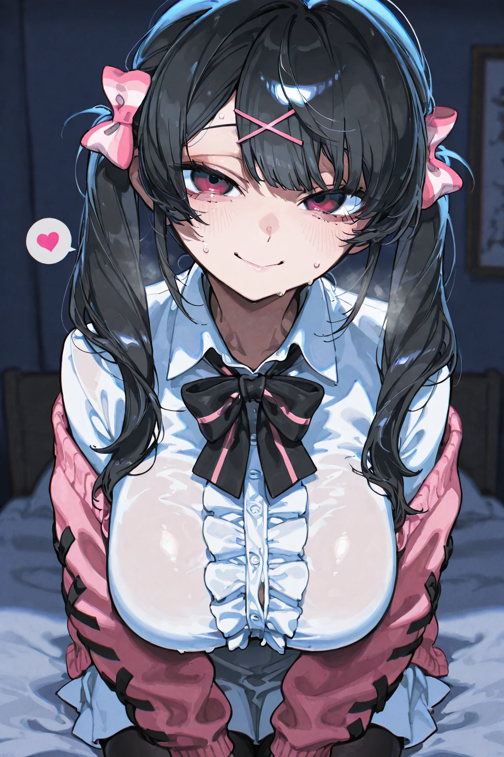 (nsfw:1.5), (maid:1.5)、embarrassed, Eyes for Help, red cheeks, pleasure, cry, close your mouth, love juice, head tilt、whole body、((raise one's clothes above one's chest, Clothes with no defects, bedroom)), volume lighting, soft light, (Ultra high definition),