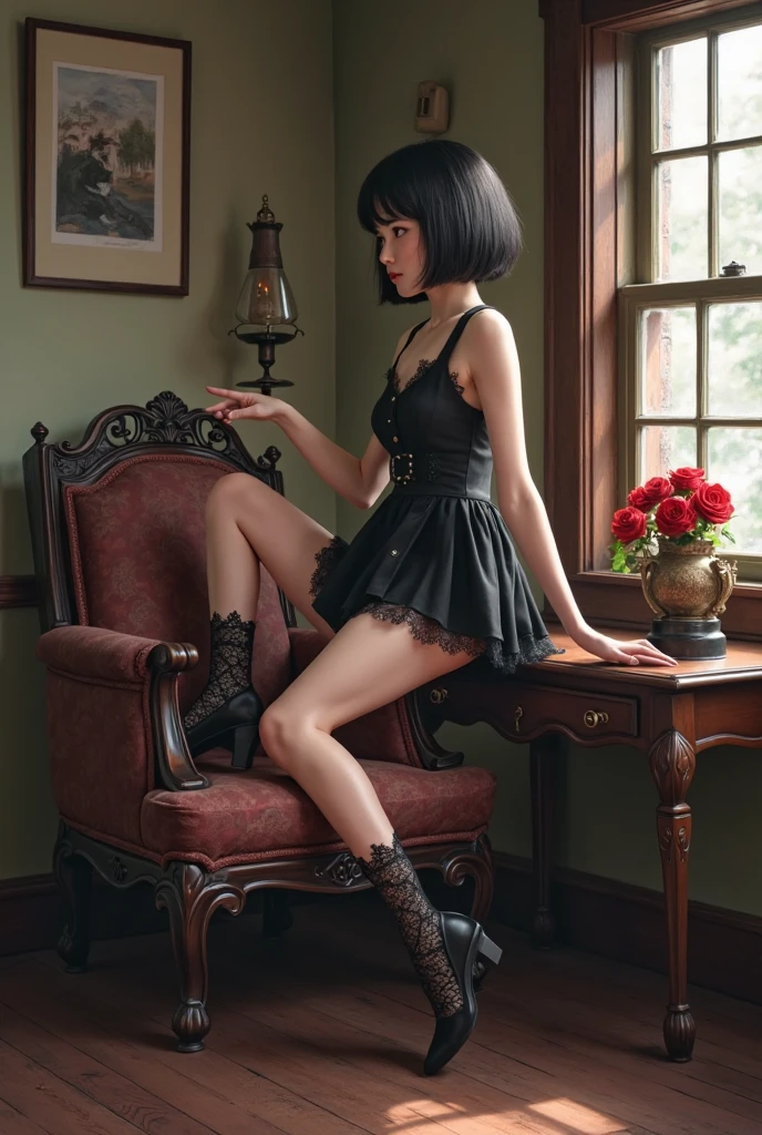 (full body:1.5)，((girl):1.4),(Watch the audience:1.4)，(correct anatomy:1.3),(sitting on the bus:1.2),(Sexy black lace V-neck dress :1.2),((black stockings):1.3),( girls pointed-toe thick heels :1.1)，(foot ring:1.3),(Precise and perfect face:1.3),(Tattoos that cover a large area of the body，tattoo on arm，tattoo on chest，Tattoos on the legs)，Hyper HD, Ray traching, reflective light， Structurally correct, won, Highly detailed, Contrast of fade-in and fade-out shadows, face light ，movie light, Masterpiece, Superb details, High quality, Highly detailed, best quality, 16k，high contrast,
