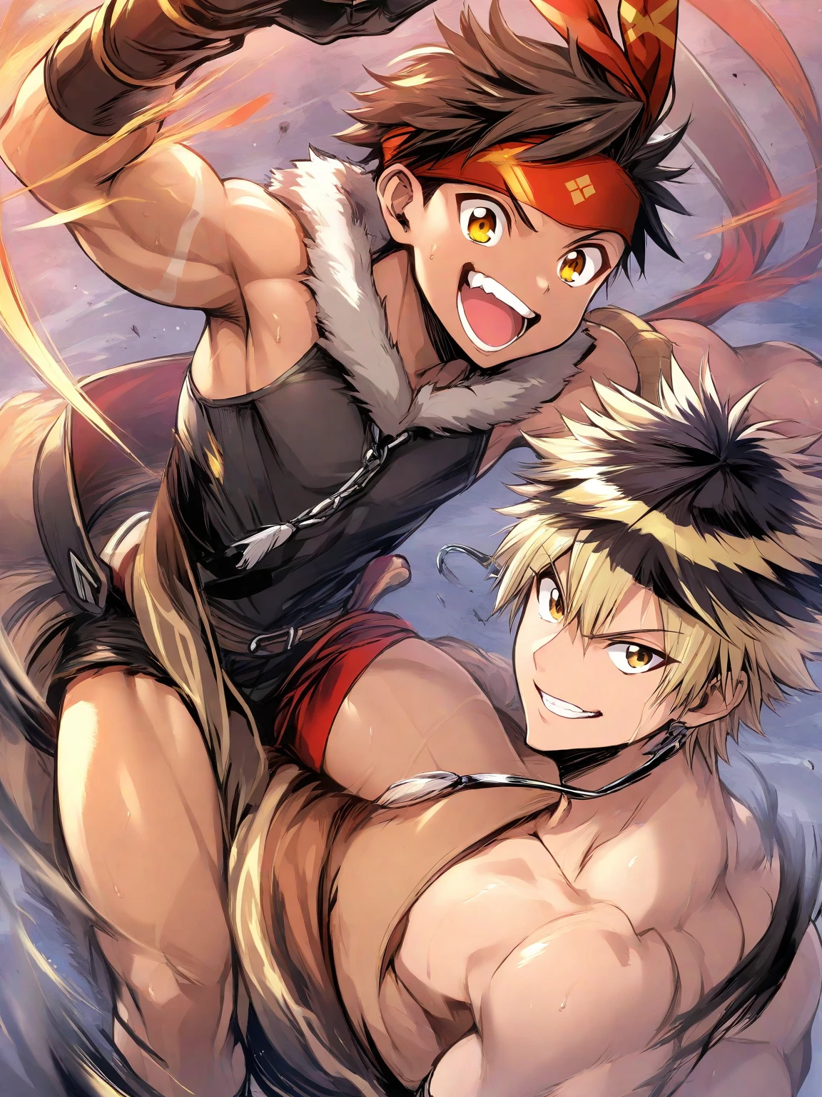 Accurate anatomical depiction of the body,Huge muscles,cramped clothes,Young boy,Child,(((8-year-old boy))),Spiky Hair,An innocent smile,Double teeth,Beyblade battle,(((Huge penis))),Crying face,(((Anal Sex,rape))),Body Harness,A lot of drool and sperm,Demon body and wings,A deep kiss,Orgy,Tattoo under the navel,Large ethnic earrings,Elf Ears