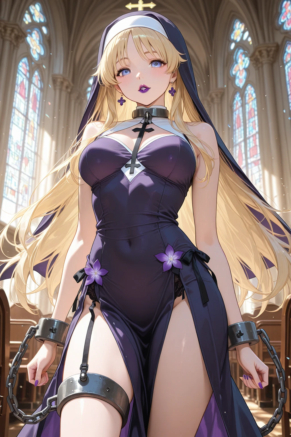 masterpiece, Highest quality, High Resolution, HS1,blush、smile,NSFW、church、Big Breasts、bikini、Stained glass