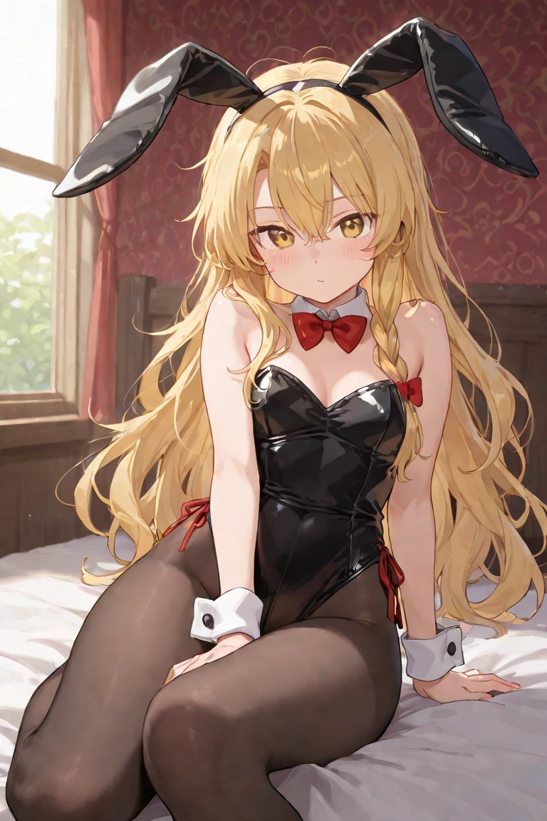 One Girl, alone, Engage your audience, View your audience, Upper Body, Neru Mikamo, Hello, short hair, Single Blade, printed jacket,  bunny, Bunny ears, Red leotard, - Detachable collar, Red Bow, High heels,Dynamic pose,squat,Leg spread,masterpiece,Noise Reduction,Perfect Anatomy,High resolution, Very detailed,Game CG,Dutch Angle ,Beautiful attention to detail,Visual Arts,Five Fingers, Perfect hands, Perfect lighting,