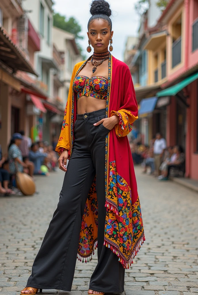 A Brazilian woman in Portugal wearing Brazilian clothes
