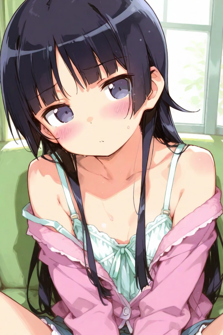 Small nipples、Shyly、Holding a cock in one hand