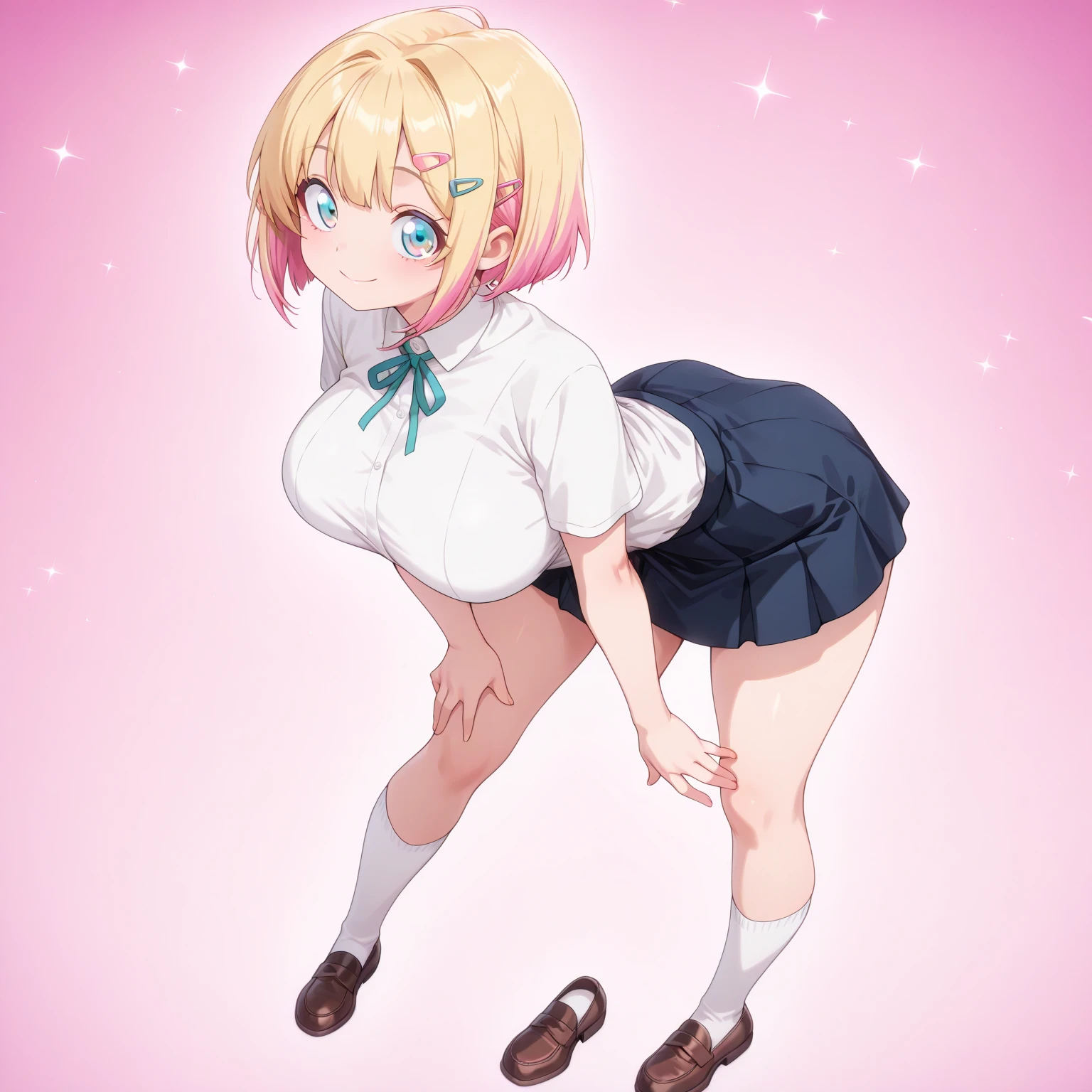score_9, score_8_up, score_7_up, source_anime,
gnsmth, minnie, light skinned female, blonde hair, green eyes, short hair, small breasts, wide hips,
, complex shadows, intricate details, perfect body, highly detailed body, high detail, detailed eyes, perfect hands, detailed face, beautiful face, anime,
Simple gray gradient background,beige sweater, long sleeves, blue skirt, pleated skirt, white thighhighs,
looking at viewer, blushing face, smug,half-closed eyes,
Standing, open legs,
See-through purple panties,,skirt lift,Excessive pubic hair,