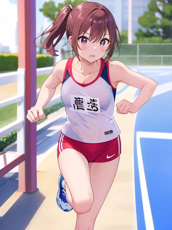 Beautiful mature woman running、backwards
