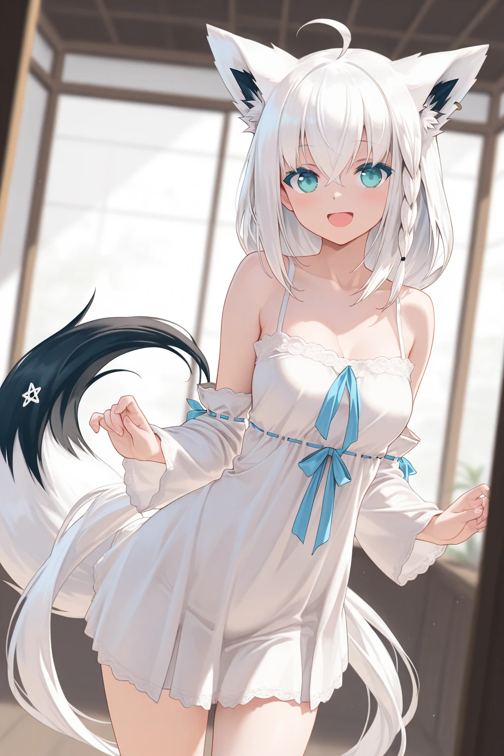 ((4k,masterpiece,best quality)), shuimobysim, traditional chinese ink painting, lotus, hanfu, maxiskit, dress conservatively
1 girl, solo, white hair, long hair, fox ears, white, bikini, fish, many fish near girl, look at viewer, tease