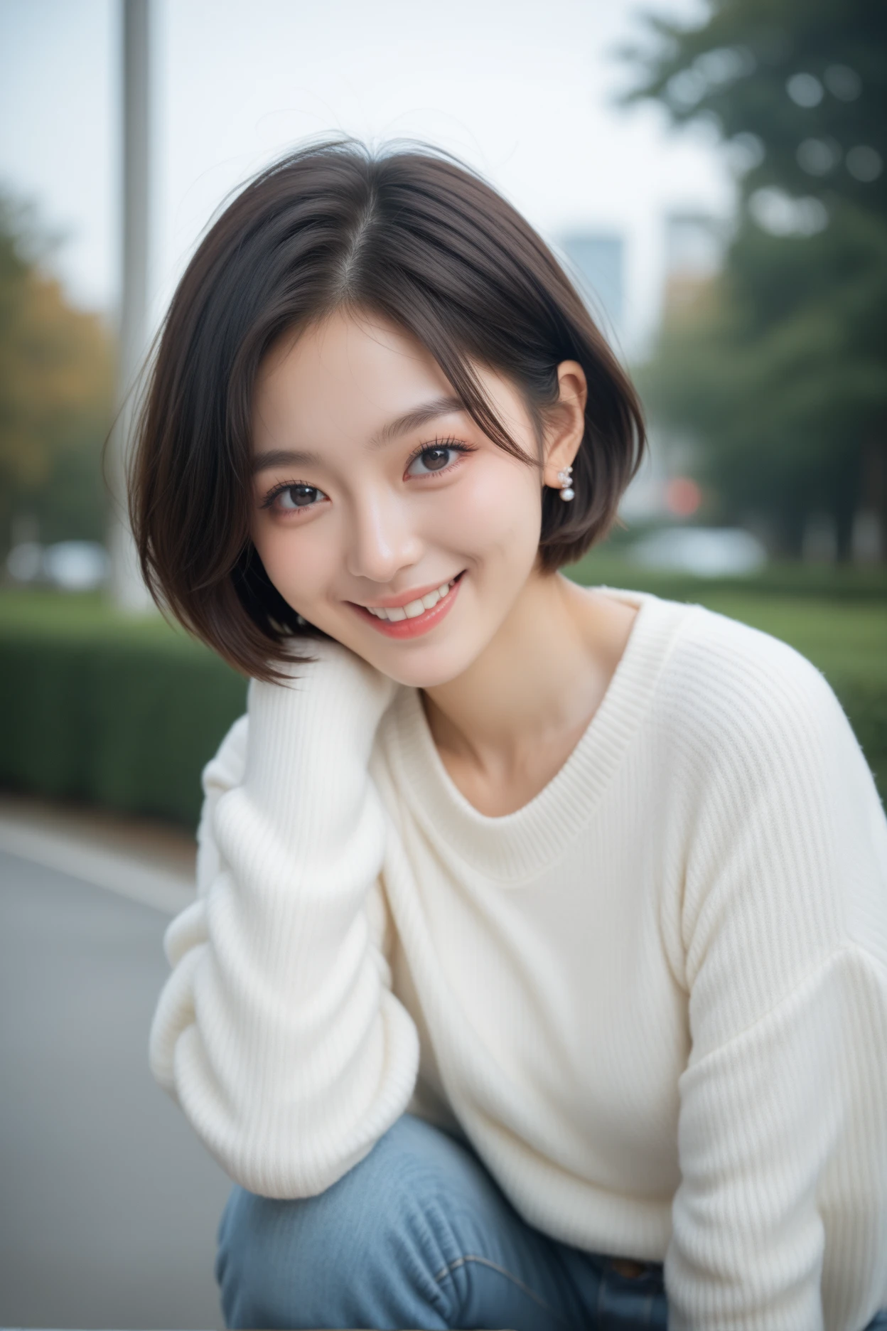 253 18-year-old female, (short hair),lipstick, smile