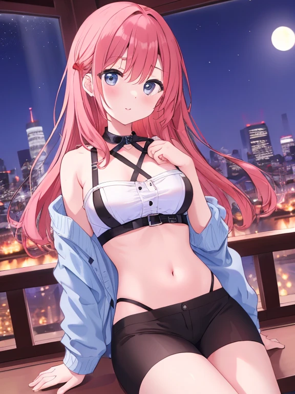 anime girl sitting on a bed with her legs crossed, seductive anime girl, pink hair, attractive anime girl, cute anime girl, anime girl, sitting on her bed, (anime girl), anime best girl, sitting on a bed, sitting on the bed, an anime girl, pretty anime girl