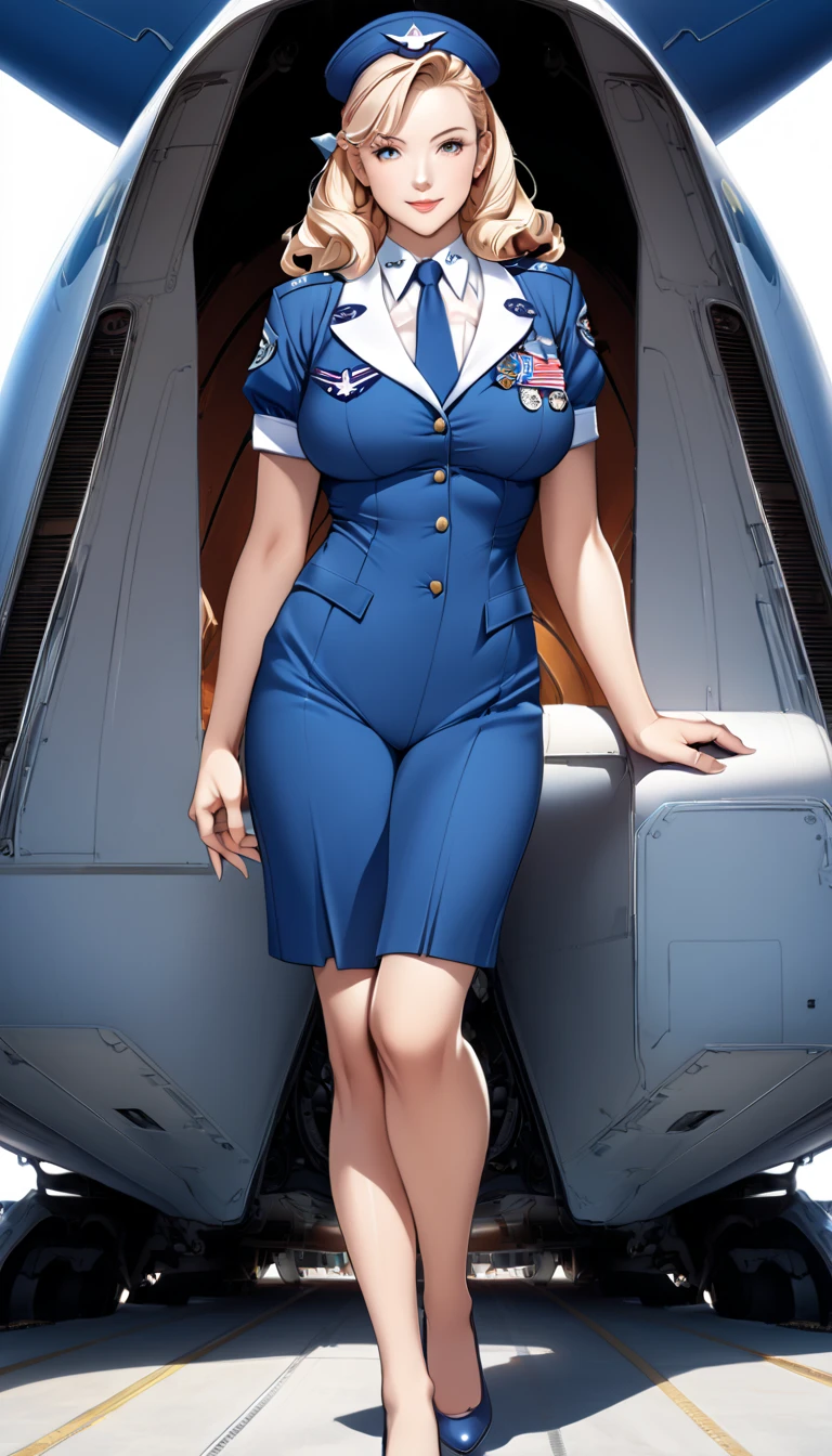 (Best quality, 8k, 32k, Masterpiece, UHD:1.2),Photo of Pretty Japanese woman, ((1 girl)), ((solo)) (medium-short dark brown hair), double eyelid, large breasts, breast cleavage, ????? with sexy cabin attendant uniform, sexy tight uniform, short sleeve, short skirt, stockings, high heels, standing in airplane, look at viewer, faint smile, from below , crowd passenger