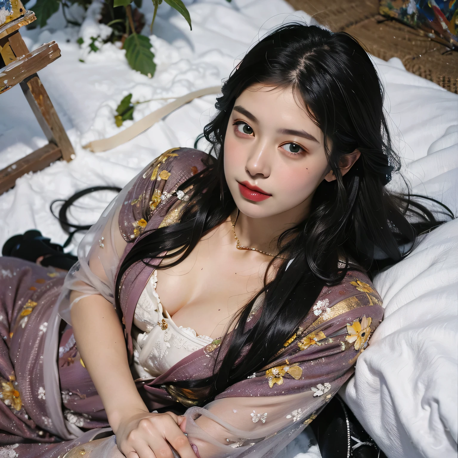 no, Ray tracing, Radio City, Anisotropic filtration, 16,000, best quality, 1 woman, alone, mature, beautiful young woman, ((pajamas)) , Gradient long hair, (((grass field)))、laugh、sunset、((big breasts)) 、