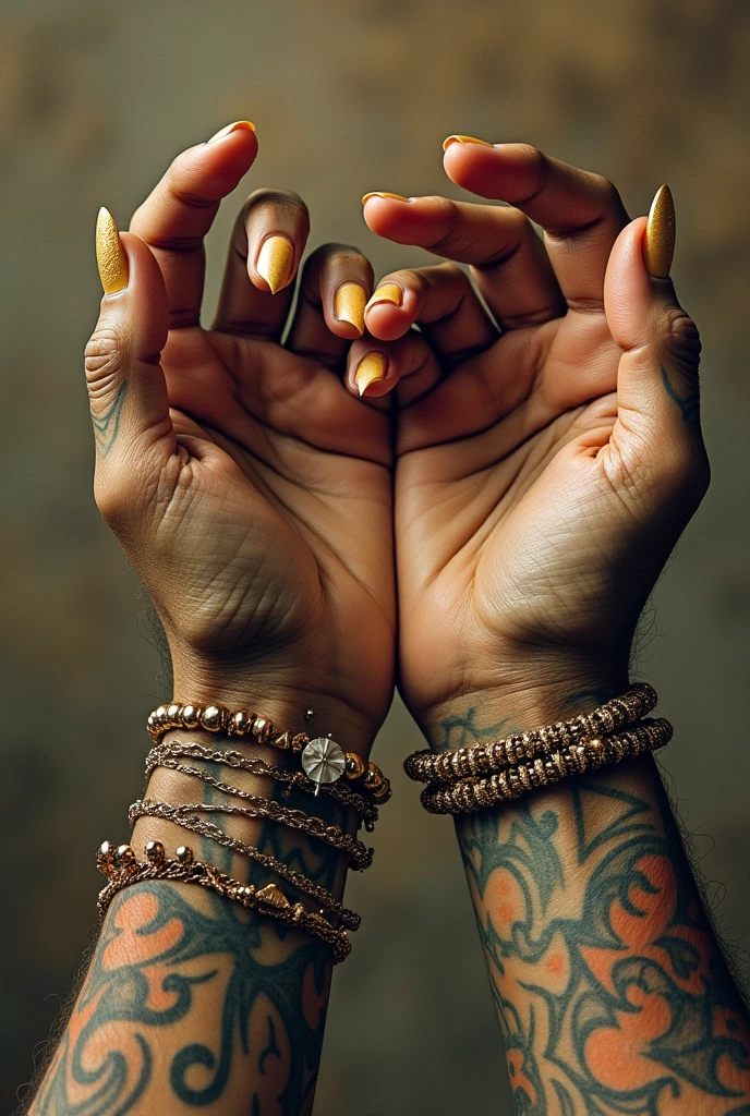 there is a woman with a tattoo on her chest and a hand, wears a egyptian ankh necklace, wearing shipibo tattoos, gold line tattoos, bralette, wears the ankh symbol, tattoos all over the skin, ink on skin, photo of a hand jewellery model, ankh symbol around the neck, by Jessie Alexandra