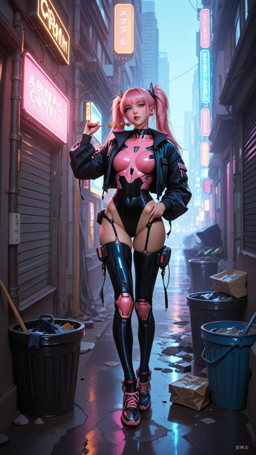 masterpiece, best quality, full body, 1 cyberpunk girl, looking at viewer, Confident girl with sassy expression, Harajuku-inspired pop outfit, bold colors and patterns, eye-catching accessories, trendy and innovative hairstyle, vibrant makeup, futuristic and dazzling cyberpunk cityscape, skyscrapers, neon signs, LED lights, bright and vivid color scheme, anime, illustration, detailed skin texture, detailed cloth texture, beautiful detailed face, intricate details, ultra detailed, photorealistic, cinematic lighting, depth of field.