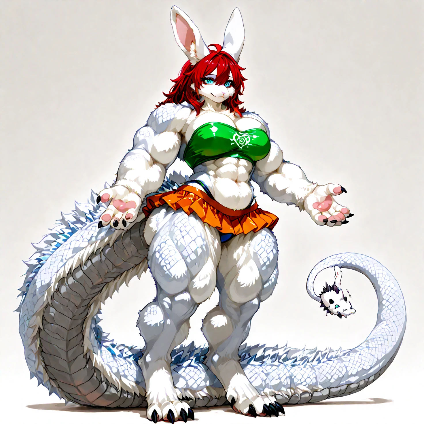 Femboy, long white hair, gigantic muscular body, huge breasts, geisha outfit, fox ears, 9 fox tails, 4 arms, full body.