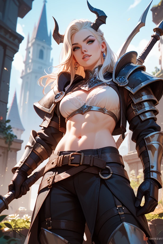 (high resolution, pixel perfect, gorgeous illustrations), (hyper quality, muste piece, etheric: 1.4), (((cowboy shot))), face focus, ((1girl)), (((Androgynous, boyish))), (((18 years old))), (((((punk))))), hot Rocker punk girl, ((((open stance)))), cool atmosphere, black hair, ((((very_short_hair, slicked_back_hair)))), ((((piercing)))), eyelid_piercing, nose_piercing, (((Exquisite face))), blush, tattoo, (((((((muscular_female))))))), (thick thighs, wide hips, Big breasts that are about to burst), fighter, ((((very hairy)))), (((naked_armor))), ((chinese armor)), sweat, shiny skin, gleaming skin, simple background,