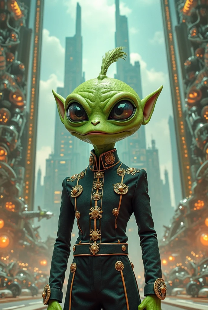 Generate this image of an alien wearing the Mexican Presidential Sash.