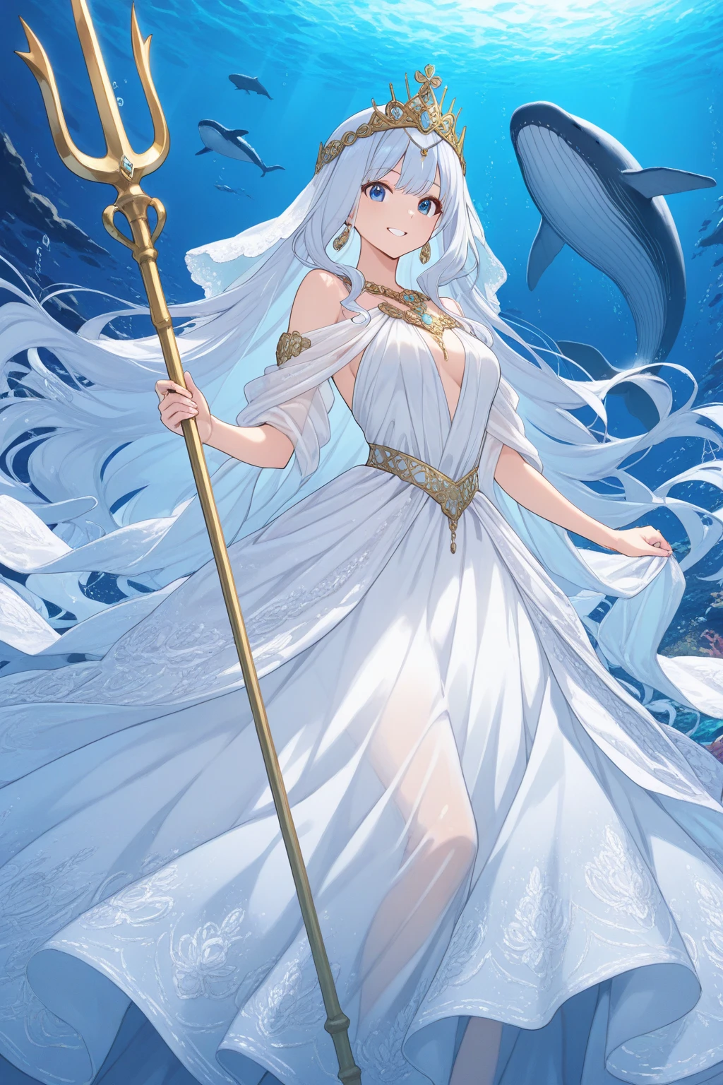 high resolution、Sexy、A pure and mature goddess。Water Goddess。Wearing a long white dress skirt。He holds a large, decorated stick in his hand.。
Fantasy、beautiful。