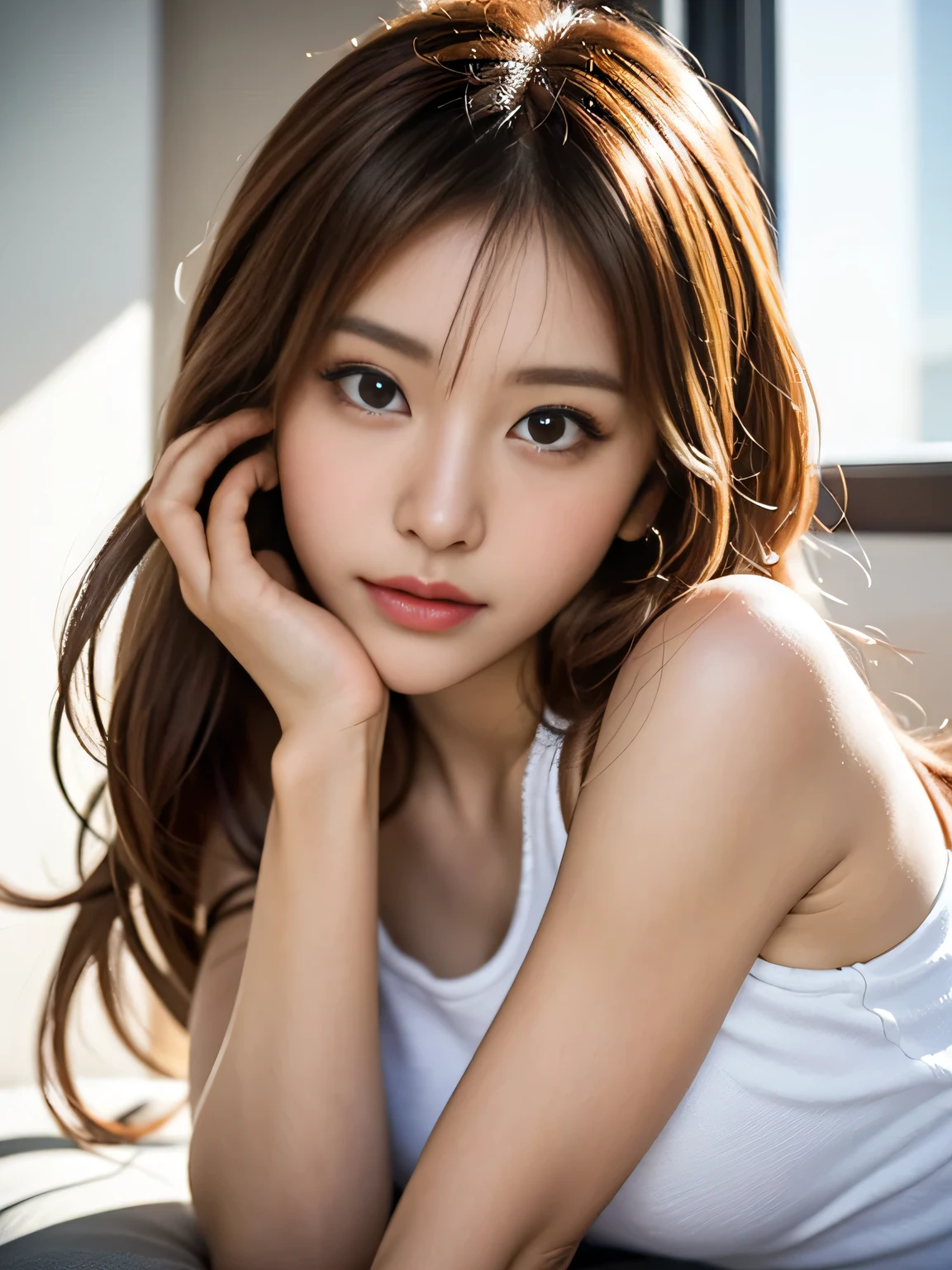 (masterpiece:1.4), (8K, Photorealsitic, Raw photography, Top image quality: 1.4), Vietnamese, (1girl in), beauitful face, (Lifelike face:1.4), (Caramel hair、Ponytail Long Hair:1.3), Beautiful hairstyle, Eyes in Beautiful Details, (Best Ratio Eyes:1.5), enticing, 超A high resolution, A hyper-realistic, high detailing, Best Ratio, (详细的脸:1.4), see the beholder, red lipsticks, (Best Ratio Fingers:1.5), (Realistic red eye:1.2), (transparent brassiere:1.4), perky_Nipples, ((Exposed_Nipples、exposed breast、Realistic breasts with high proportion、Realistic big breasts):1.4)、(a closed mouth:1.5)、(camel_toe_cunt:1.4)、 Ini_cunt、(Lying woman dressed as Catwoman:1.2)、shiny bikini、spread legswide、(whole body visible:1.3)、portlate、a picture、Detailed skin、realisitic、Photorealsitic、ighly detailed、Full-length frame、 High Detail RAW Color Art、 piercings、Diffuse soft lighting、Shallow depth of field、foco nítido、Hyper-Realism、cinematlic lighting