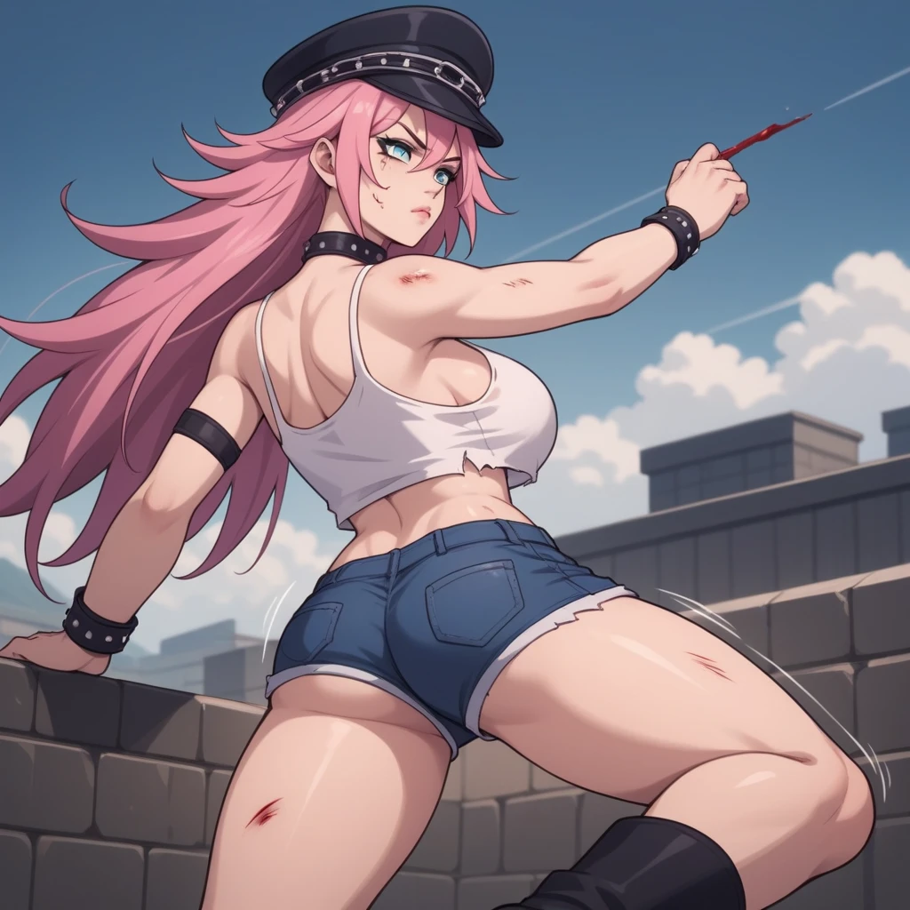 (masutepiece:1), (Best Quality:1.2), (超A high resolution:1.2), Top image quality、Poison(SF), Pointed hat, collars, White crop top, Denim shorts, tone body, high-heels、(Woodboard、On stage), (Crucifixion:1.4), (Wooden restraints:1.1), (Girl on High:1.4), (spreading arms:1.2), chain, (Bound arms, Bound:1.2), NSFW, sex toy, Torn clothes, (Many boys flock:1.2), (Central Square, audience, trembling:1.2),cum in mouth, cum on hair, Fill_In_Semen, Covered in , be soaked in cum、srestrained, noose, Shibari, Saliva、 (Spread legs:1.4), (SEX MACHINE, Machine:1.2), Gonzo, vaginal object insertion, (Machine ),large full breasts, (embarrassed, nose blush, Tears:1.2), Crying,