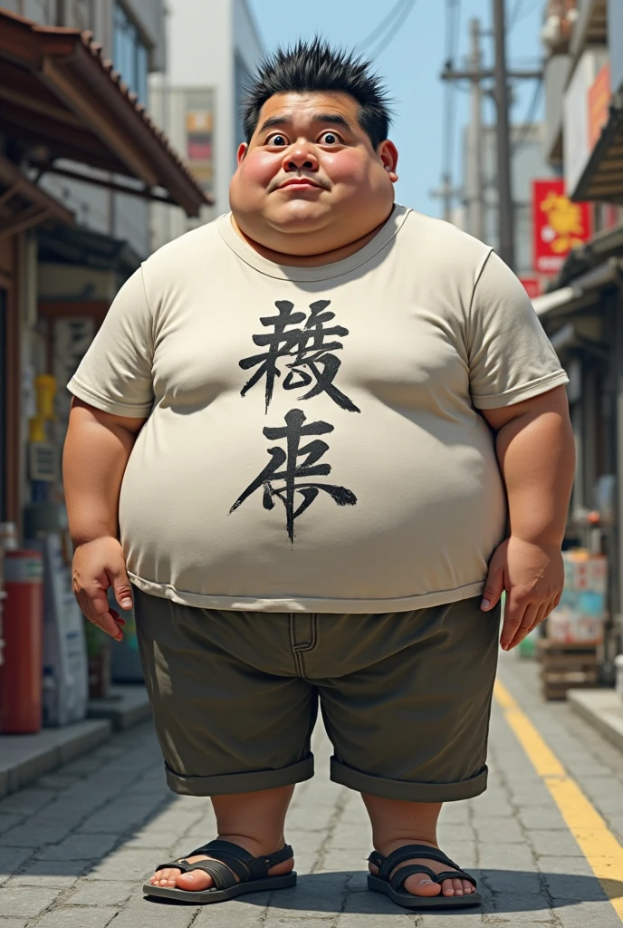 A fat man,Obsessed with the eyes,Black round glasses,short hair,Round inches,Big round face,Very large and well-developed chest muscles,Big full belly,Standing on the twin towers of Kuala Lumpur at night,The upper body is bare,Wearing black briefs with a bulge in the crotch,Oriental male,full-body shot