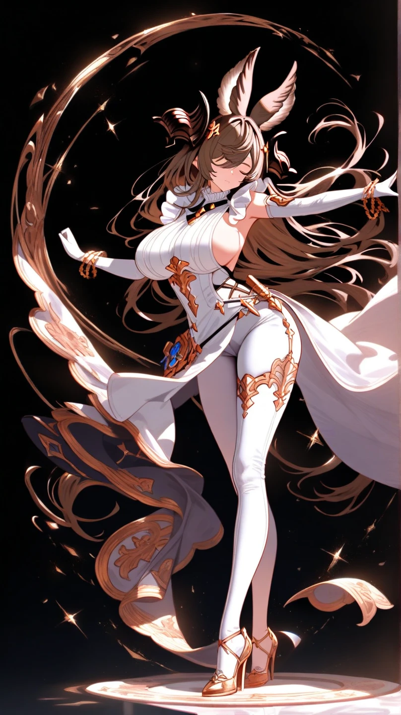 fantasy, 1angel_girl, teen, brown_hair, ponytail_hair, (dark_skin)+, bare_shoulder, navel, thigh,silver_shiny_armor, white_clothes,waist_armor, glebe, hold_swords, big_, angry, dynamic_fighting_pose, floating, (1pair_white_wings), sunrise_city_background,(pelvic_curtain)++, open_mouth, headgear, large_ass