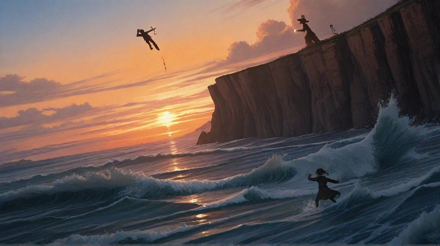 Zoro jumping off a boat off a cliff
