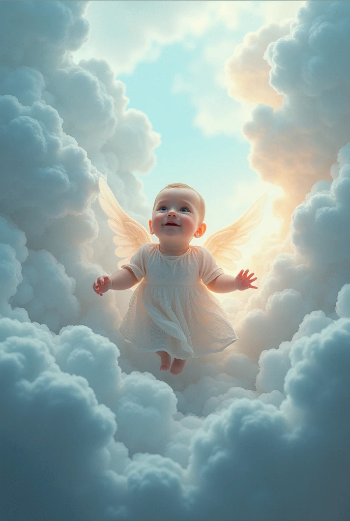 (((Watercolor style touch))),Ascension,The soul of an ascending baby,Triumph of the Soul,god々A baby surrounded by bright light,god秘的,A calm and peaceful atmosphere,Milky mist on the entire screen.