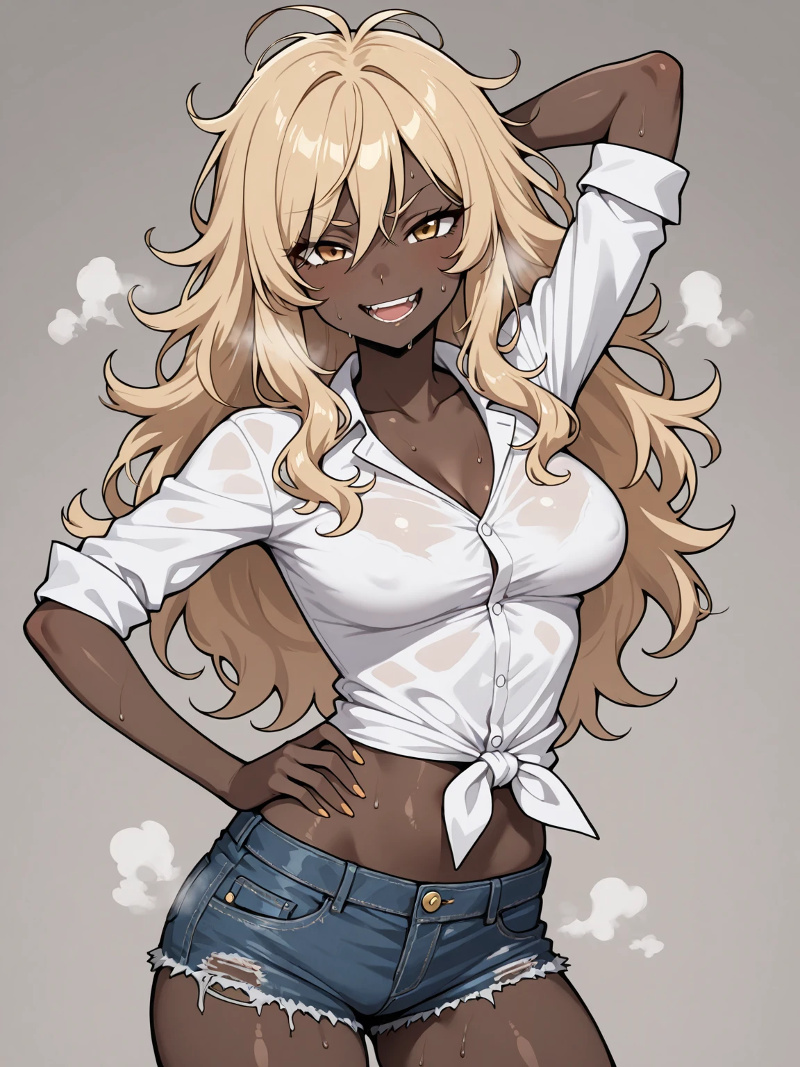 (masterpiece, best quality:1.2), (tsurime:1.2),
tsurime, 1girl, solo, mole, breasts, gyaru, downblouse, long hair, blush, looking at viewer, dark-skinned female, wavy hair, mole under mouth, mole on breast, dark skin, pink background, monochrome, hands on own knees, cleavage, simple background, leaning forward, bent over, gradient hair, greyscale with colored background, collarbone, long sleeves, small breasts, medium breasts, smile,
<lora:Tsurime:1>