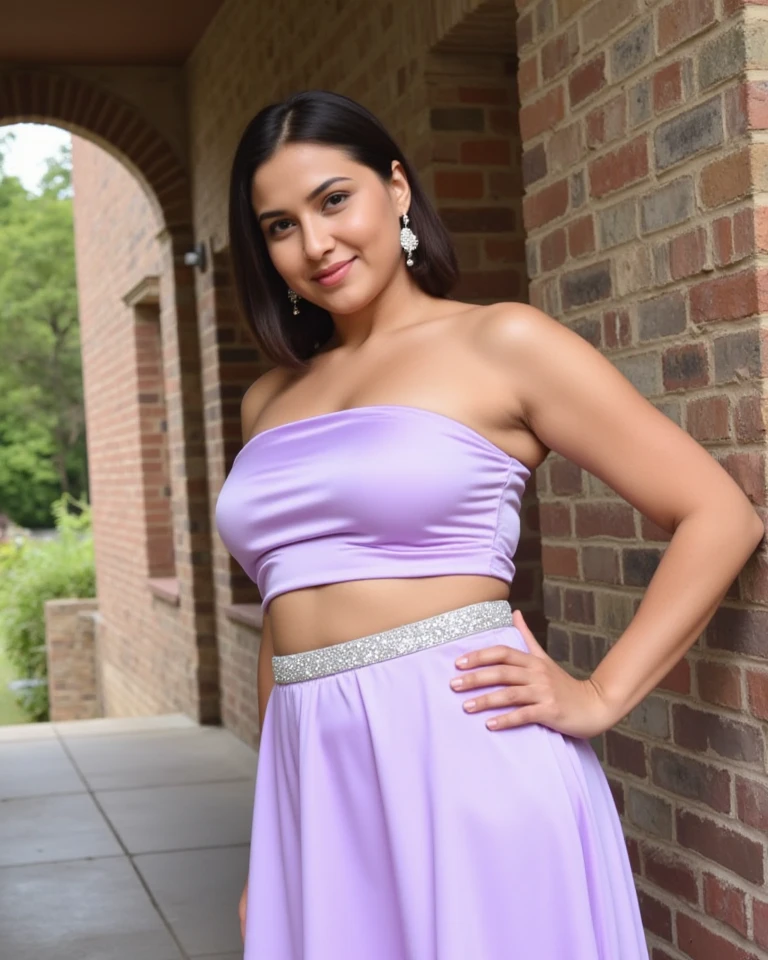 Rania, 1girl, solo, ((Egyptian woman)), consistent face and body, ((MILF)), ((30 years old)), (mature), ((slim)), ((Egyptian face)), (Egyptian nose), (Egyptian lips), ((long straight hair)), upper body and upper legs, (background: Waterpark), BREAK, (wearing light-purple printed spring dress), smirking, teasing