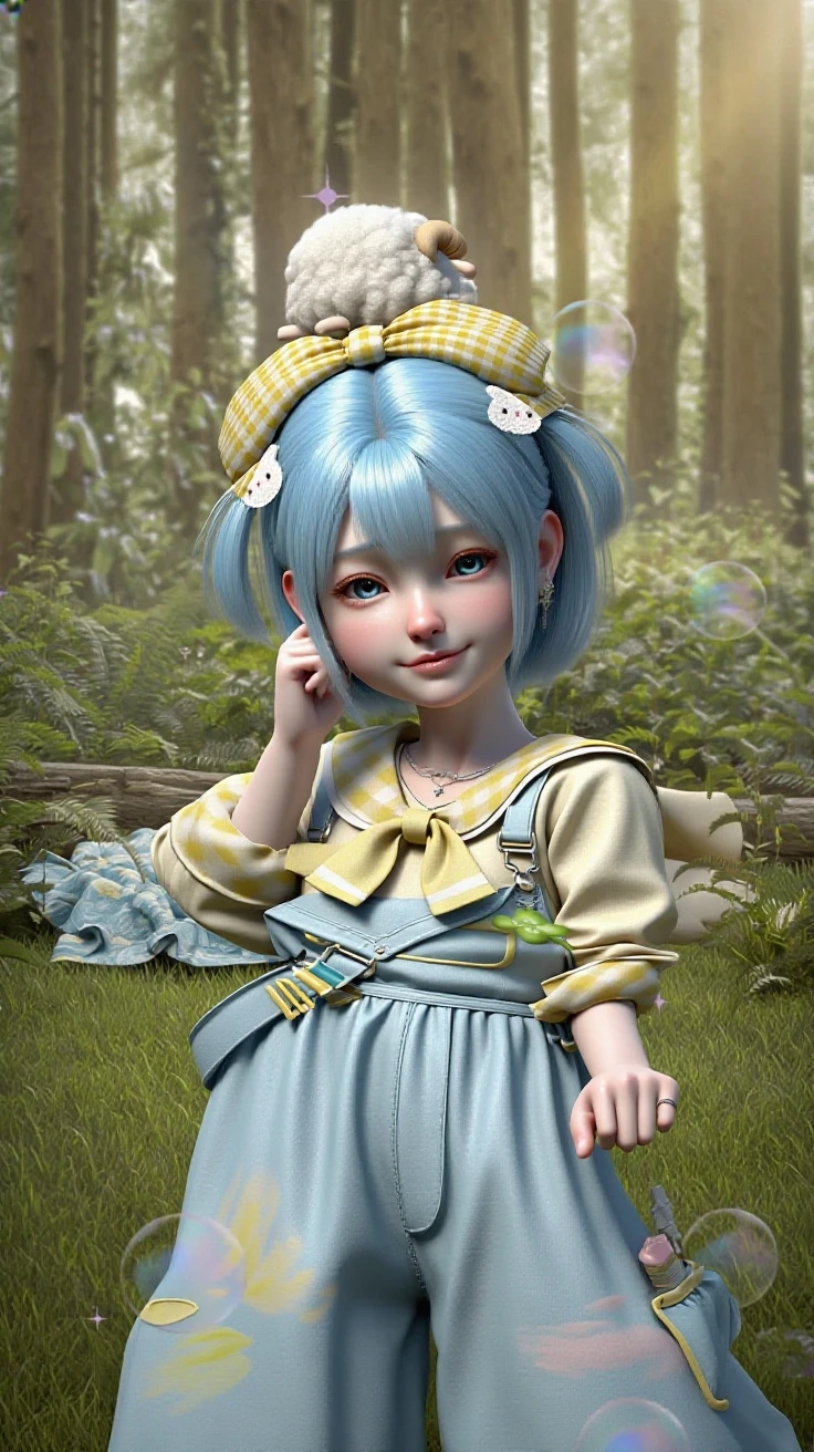 Anime boy with green hair sitting on a bench in a park - SeaArt AI