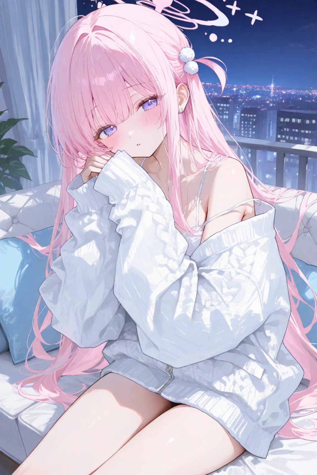 masterpiece, highest quality, super detailed, ultra high resolution, realistic, 8K, highest quality, masterpiece, best image quality, Super detailed, ultra high resolutionolution, realistic描写, anime, comics, long hair (She is wearing a simple gold hair ornament.), pink hair, purple eyes, 1 girl, alone, Highly detailed art buds, official artwork, shiny skin, shiny skin, professional lighting, slender body shape, Body Gloss, pink cheeks, windows,romantic starry sky,Sleeping with both eyes closed,A meteor crosses,T-shirt,Black string underwear,sleeping in bed,night,moonlight,Sleep with your head on the pillow,Sleeping lying on your back in bed,dark room, barefoot break indoors,Bedroom, break (masterpiece:1.2),