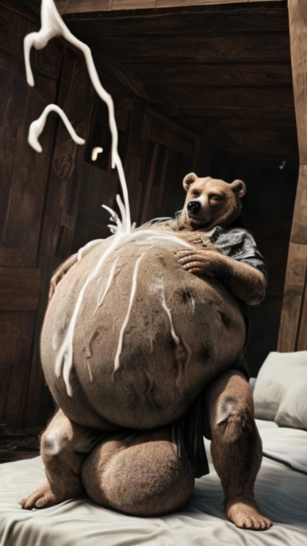 (((duo))), ((((((human on feral bear, outside, large insertion, pov, Cowgirl position, excessive cum)))))), (((((forest, hyper penis, screaming, closed eyes, excessive cum, bear looking down, huge belly inflation, hands on belly, holding belly, vomiting cum))))), masterpiece, high details, high quality, best quality, highres, HD