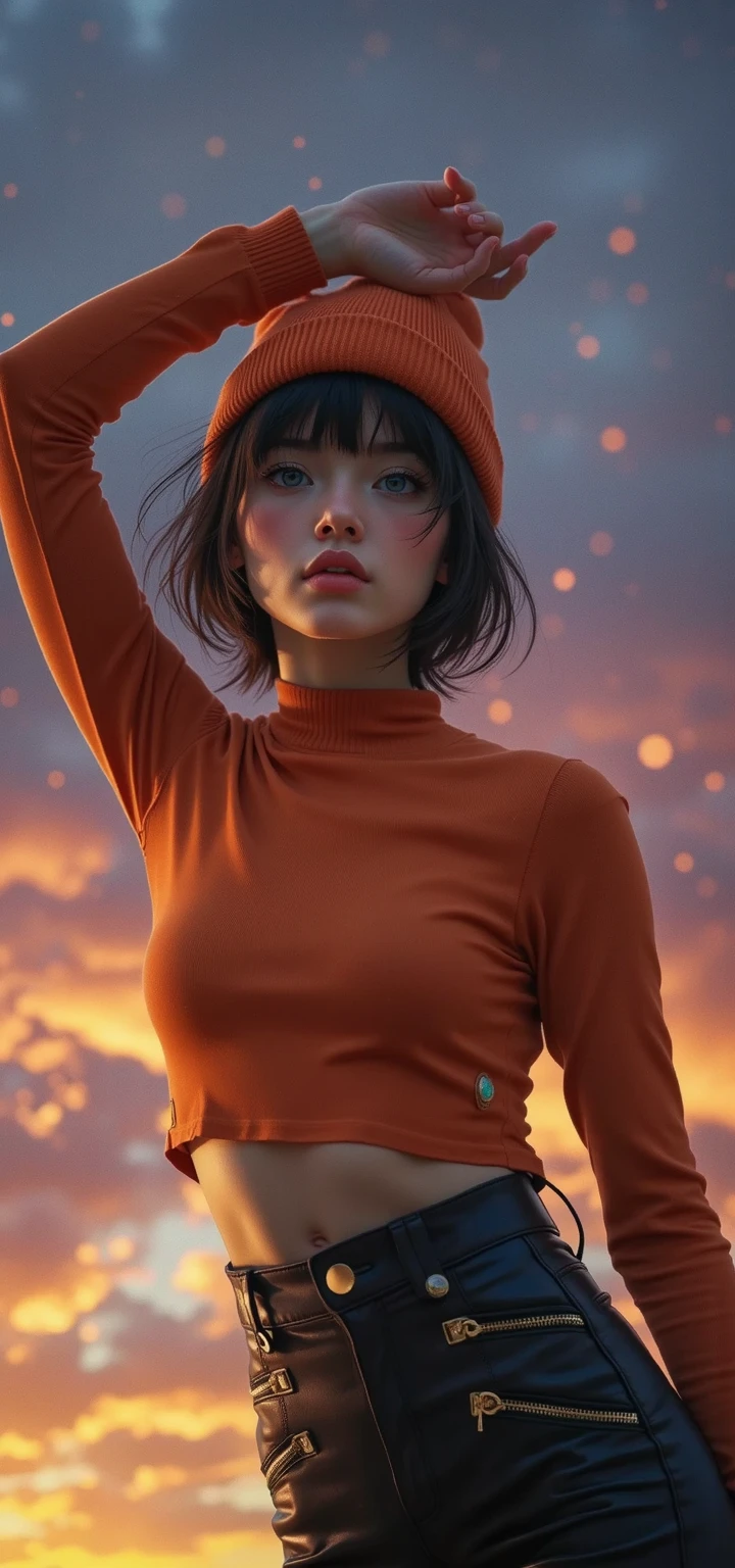 (masterpiece, best quality:1.2),illustration art,Kusama Yayoi's style,simple background,a beautiful girl,Skin detail processing,The eyes are very detailed,sweater,(((Speckled pattern))),green,blue,White,,black