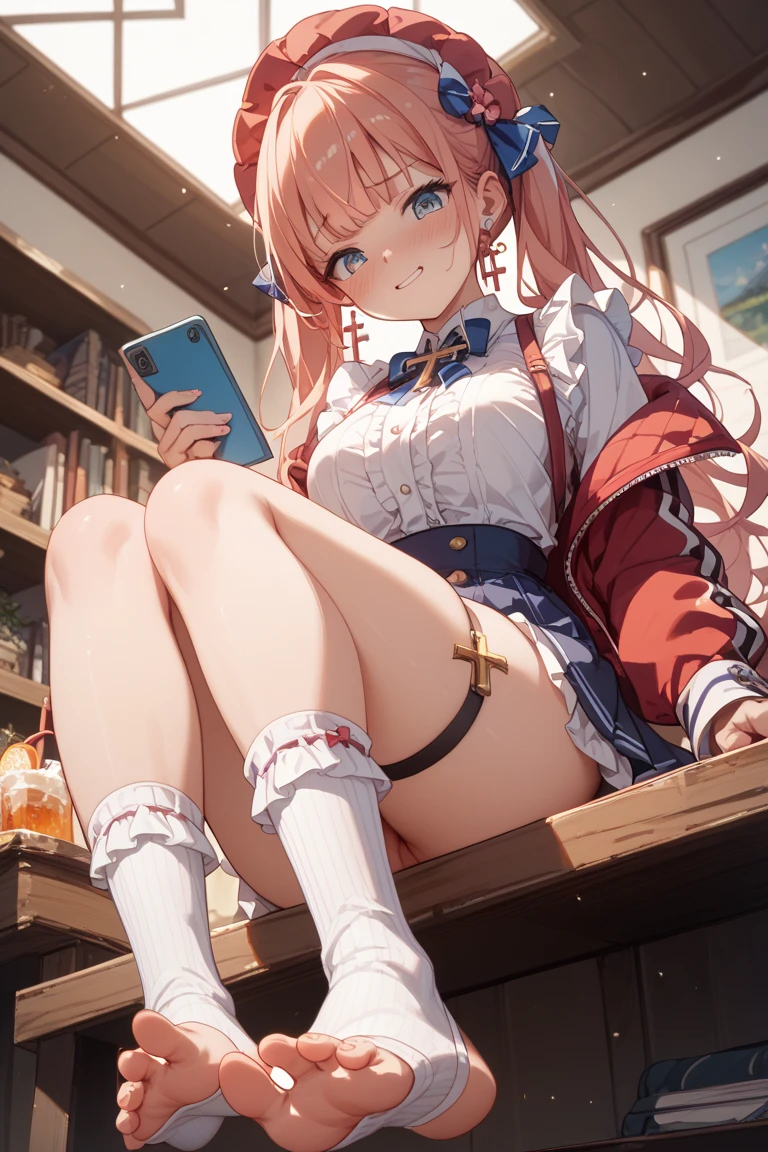 Anime girl holding a sword and a tablet, a Surrealism schoolgirl, fine details. Girls&#39; Front line, Charming anime girl, Realistic female student, Surrealism , from Girls&#39; Front line, Girls&#39; Front line style, Cyber schoolgirl, edge, anya from spy x, edge anime style, (SFW) Work, 。(((Large Breasts、Breast sagging、Low-cut，cleveage ，Wide hips,)))((Long legs)),Hourglass figure))Short skirt，pleat group，mini skirt