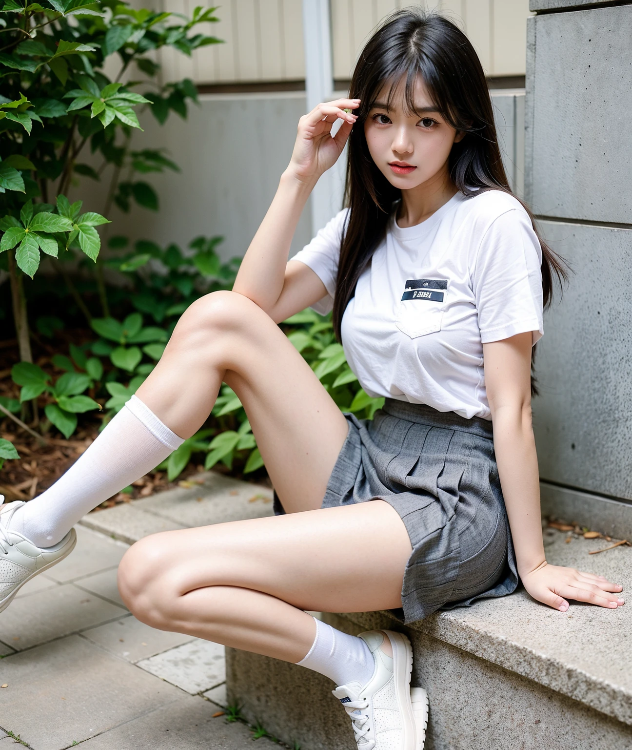 Female Professionals&#39;Photo of, masterpiece, big, 1 girl, shiny skin, make out, in addition, (bang), brown long hair, (sweaty: 1.3), blur background, 24歳の女の子Photo of, белые panties, (белые кружевные panties), panties, spread your legs, white shorts, tight shorts, socks, black and turquoise hair, blurred background, kneel down, white shirt, loafers, realistic, lips, brown eyes, Black socks, landscape, sneakers, highest quality, Super detailed, at the park, street, people々々Looking, in shock, bottom corner, shiny leather, shiny skin, sweaty thighs, long, mature beautiful face, enchanting eyes, Thigh lift, M relash with backlight), red face, passion, wet skinny body, thin legs, russian girl, transparent top, Covered with sperm